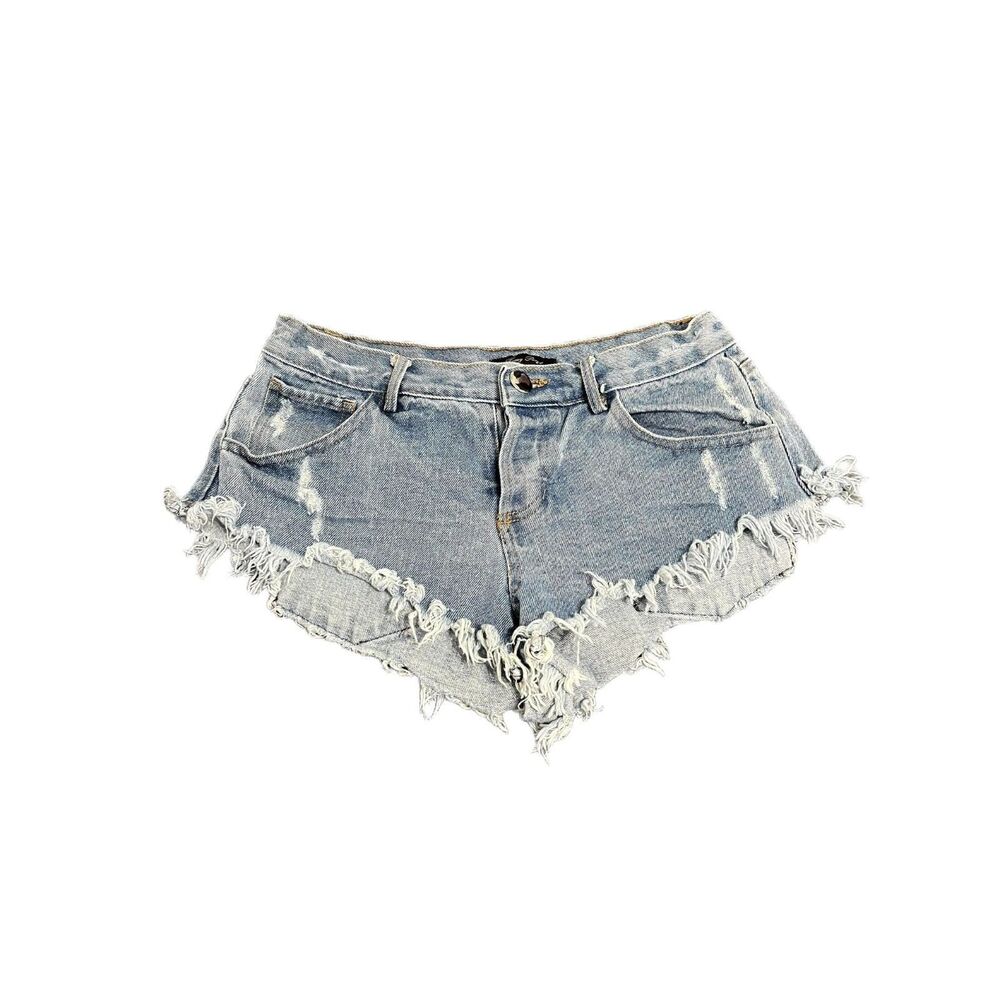 Honey Punch Distressed Denim Shorts with Frayed Hem - Size Small